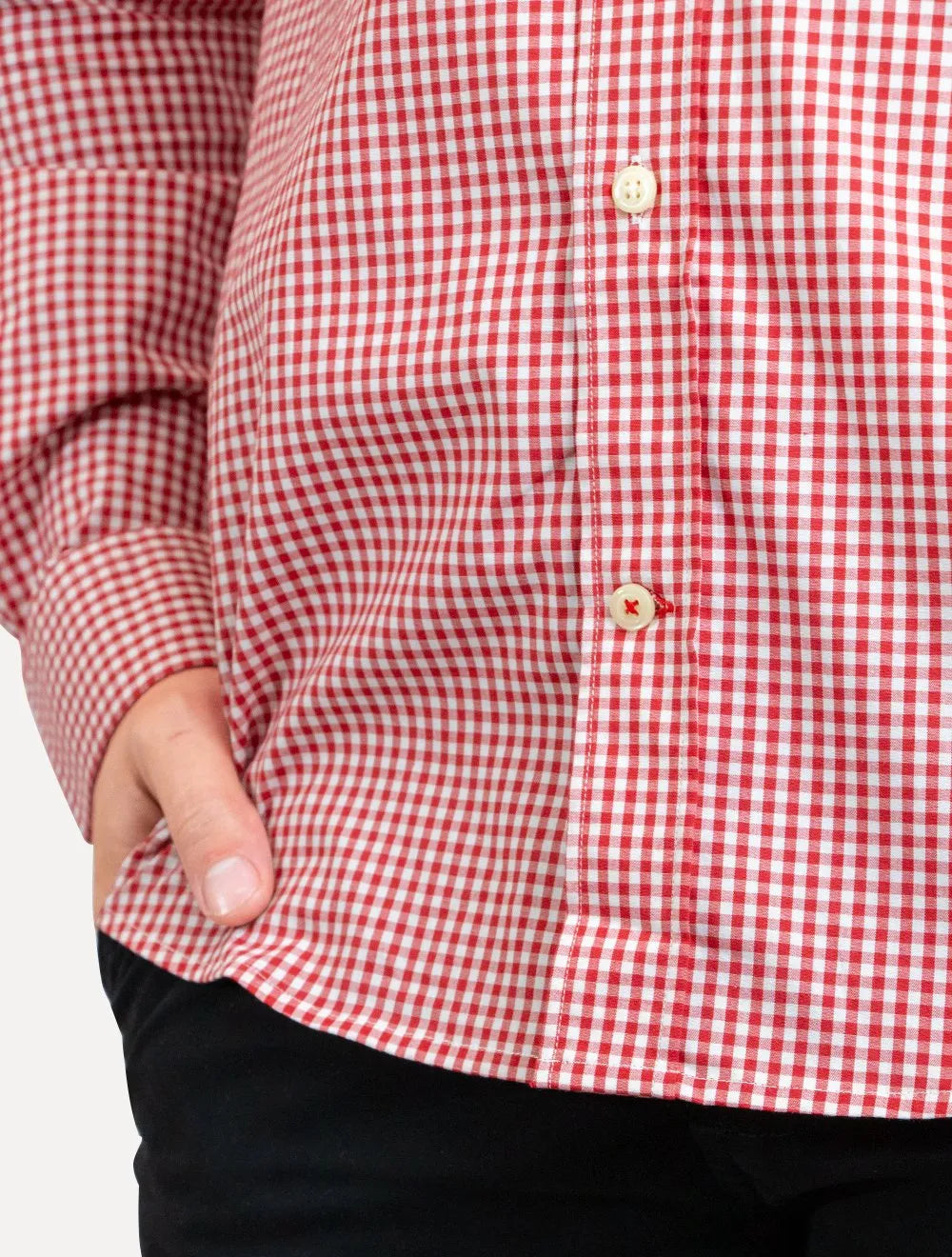 Camisa Tommy Hilfiger Masculina Xadrez Gingham Branca/Vermelha