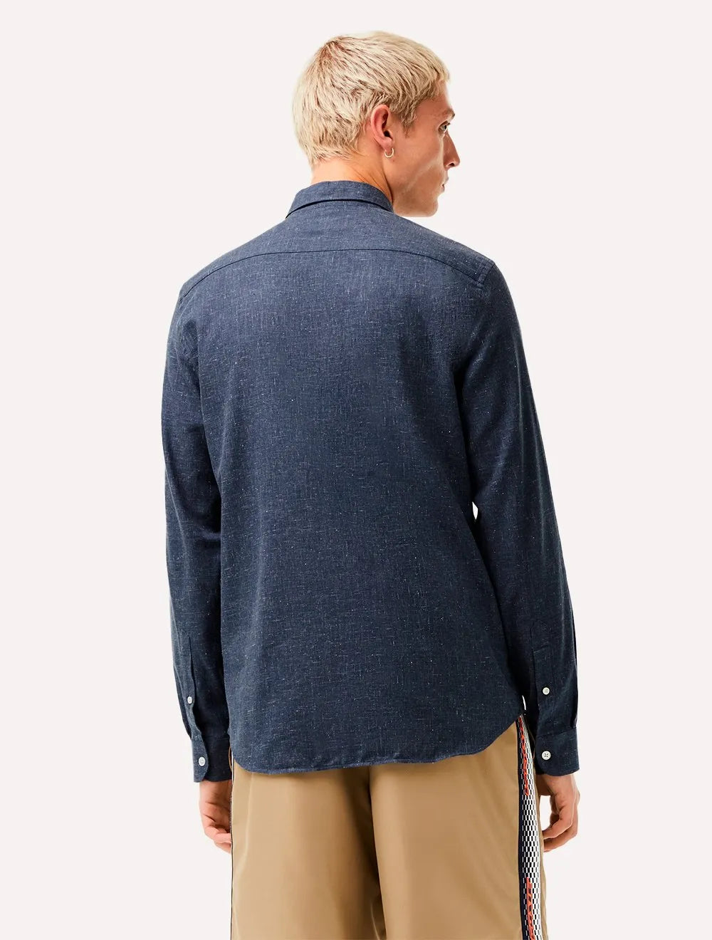 Camisa Lacoste Masculina Slim Fit Cotton Chambray Azul Escuro Mescla