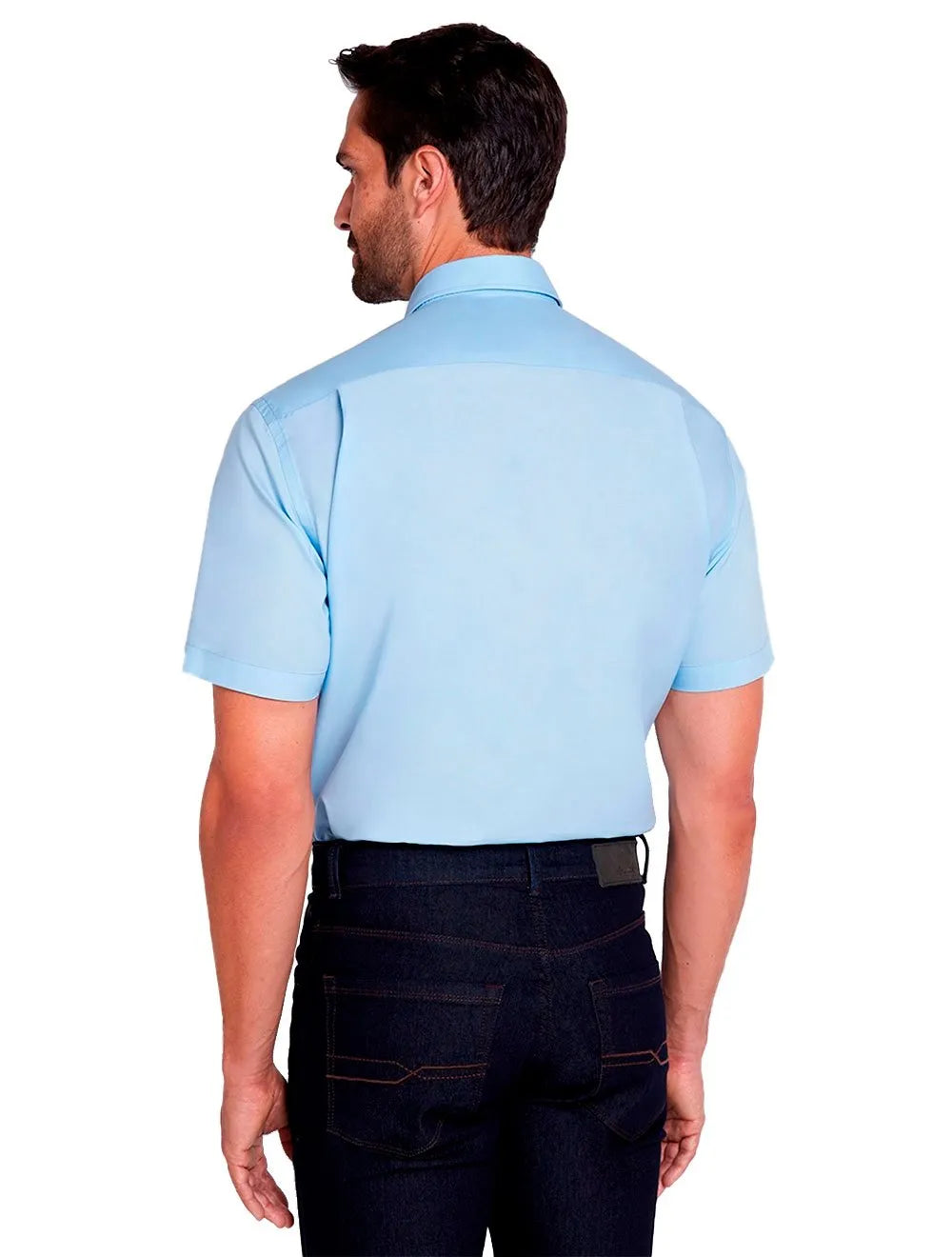 Camisa Dudalina Masculina Manga Curta Tricoline Lisa Azul Médio