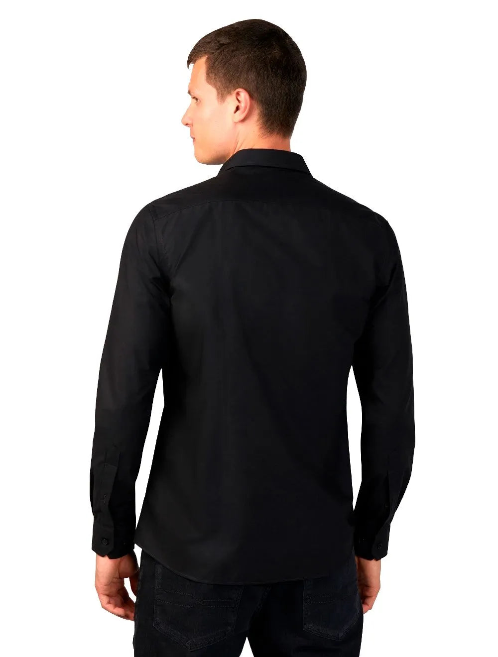 Camisa Dudalina Masculina Slim Tricoline Lisa Stretch Preta