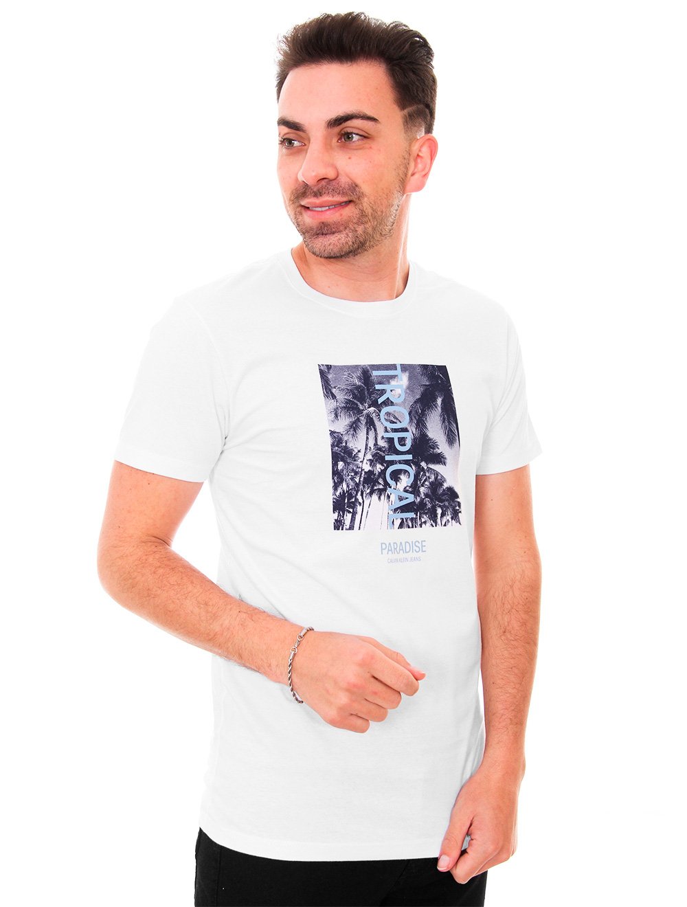 Camiseta Calvin Klein Jeans Masculina Tropical Paradise Branca