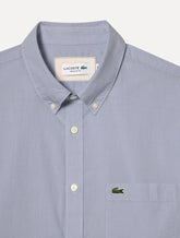 Camisa Lacoste Masculina Cotton Poplin Grid Branco/Azul