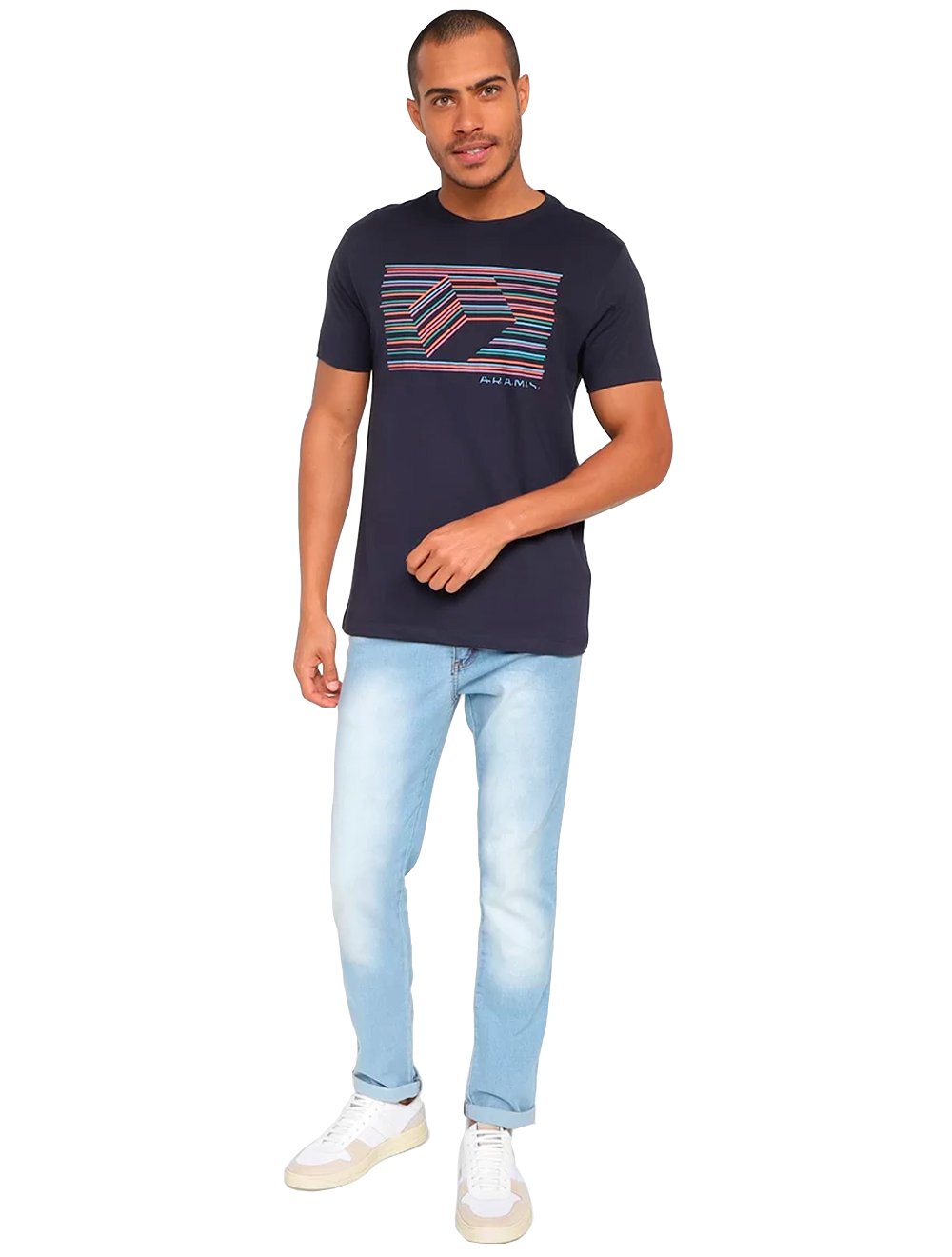 Camiseta Aramis Masculina Cubo Vazado Azul Marinho