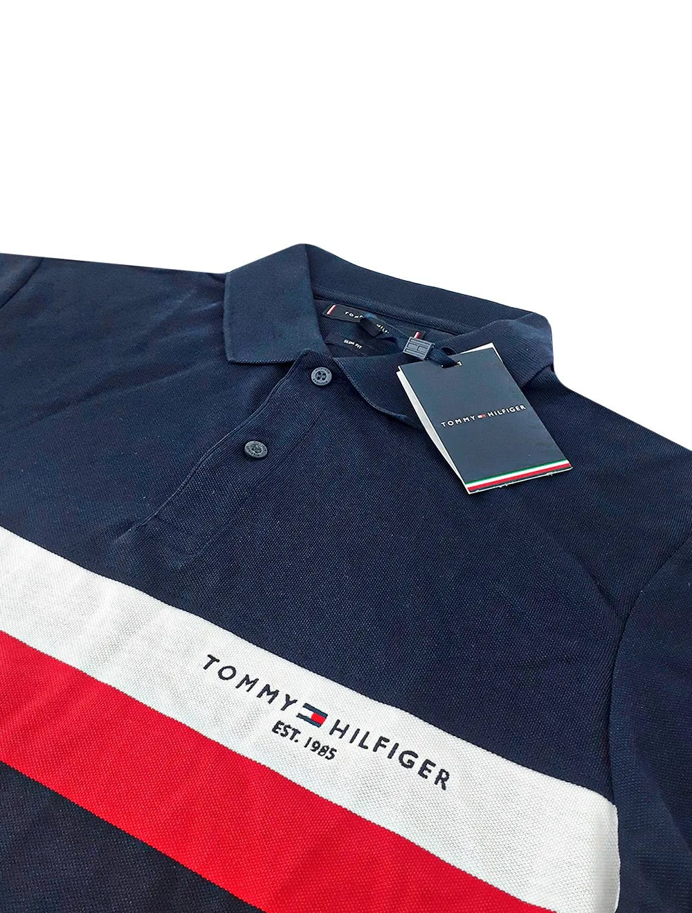 Polo Tommy Hilfiger Piquet Slim Colourblock Azul Marinho