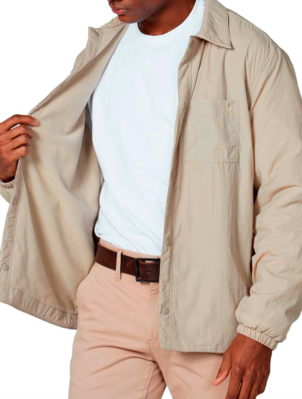 Jaqueta Dudalina Masculina Nylon Leve Forro Lã Cáqui Claro