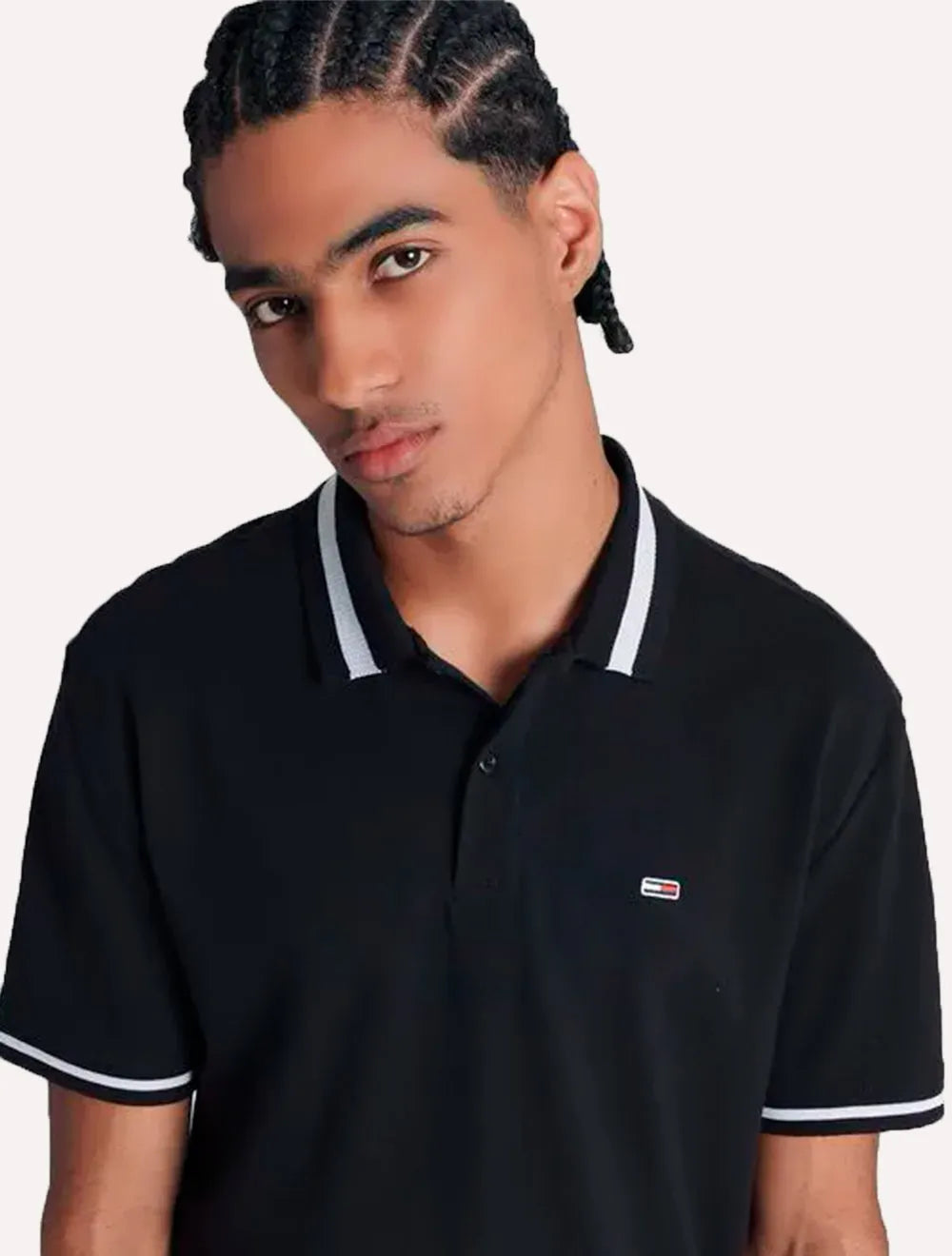 Polo Tommy Jeans Masculina Piquet Regular Tipped Stretch Preta