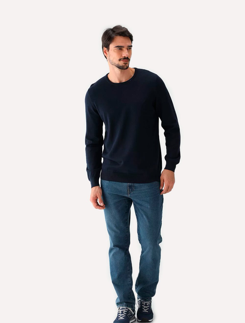 Suéter Dudalina Tricot Crewneck Basico Misto Azul Marinho