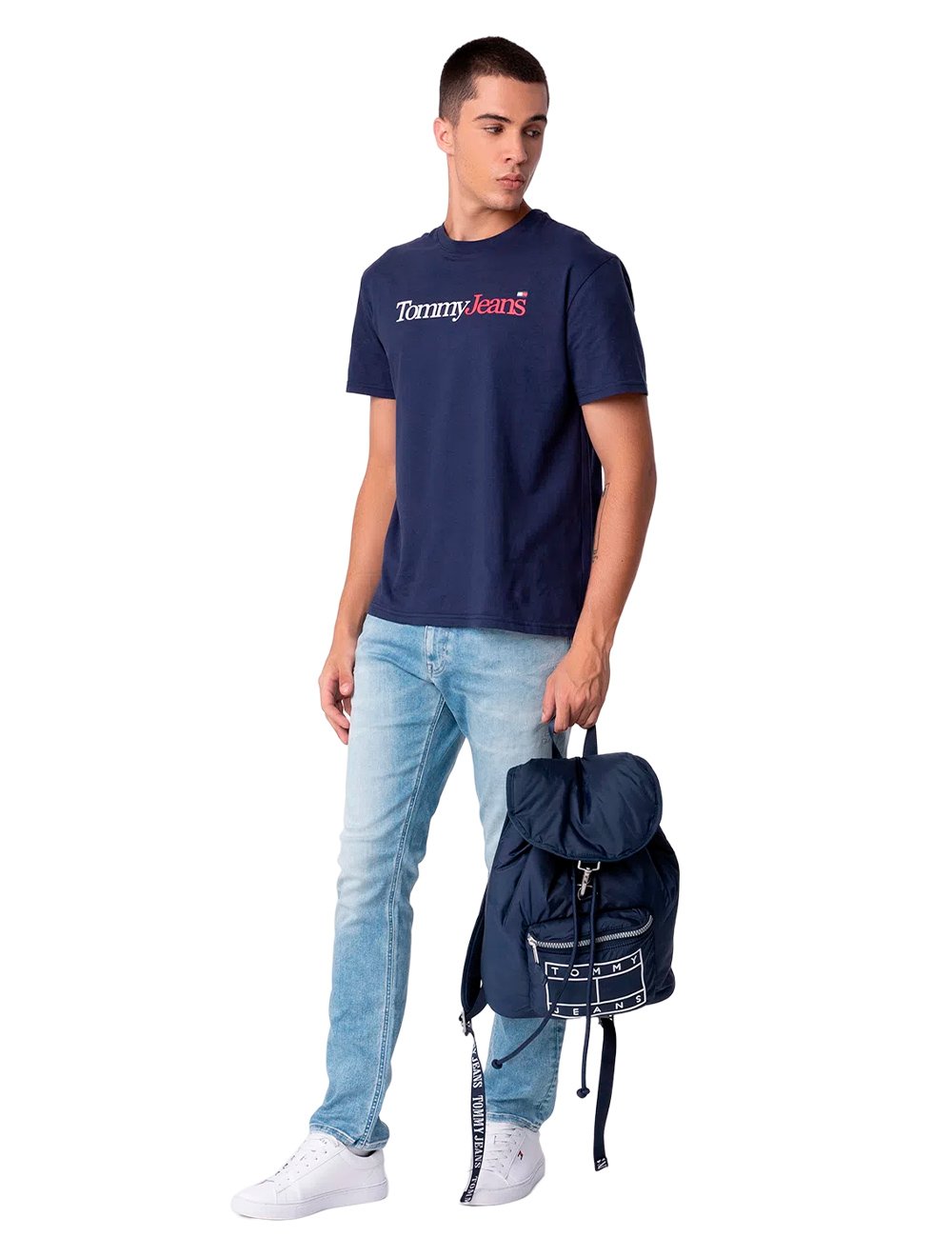 Camiseta Tommy Jeans Essential Multi Logo Azul Marinho
