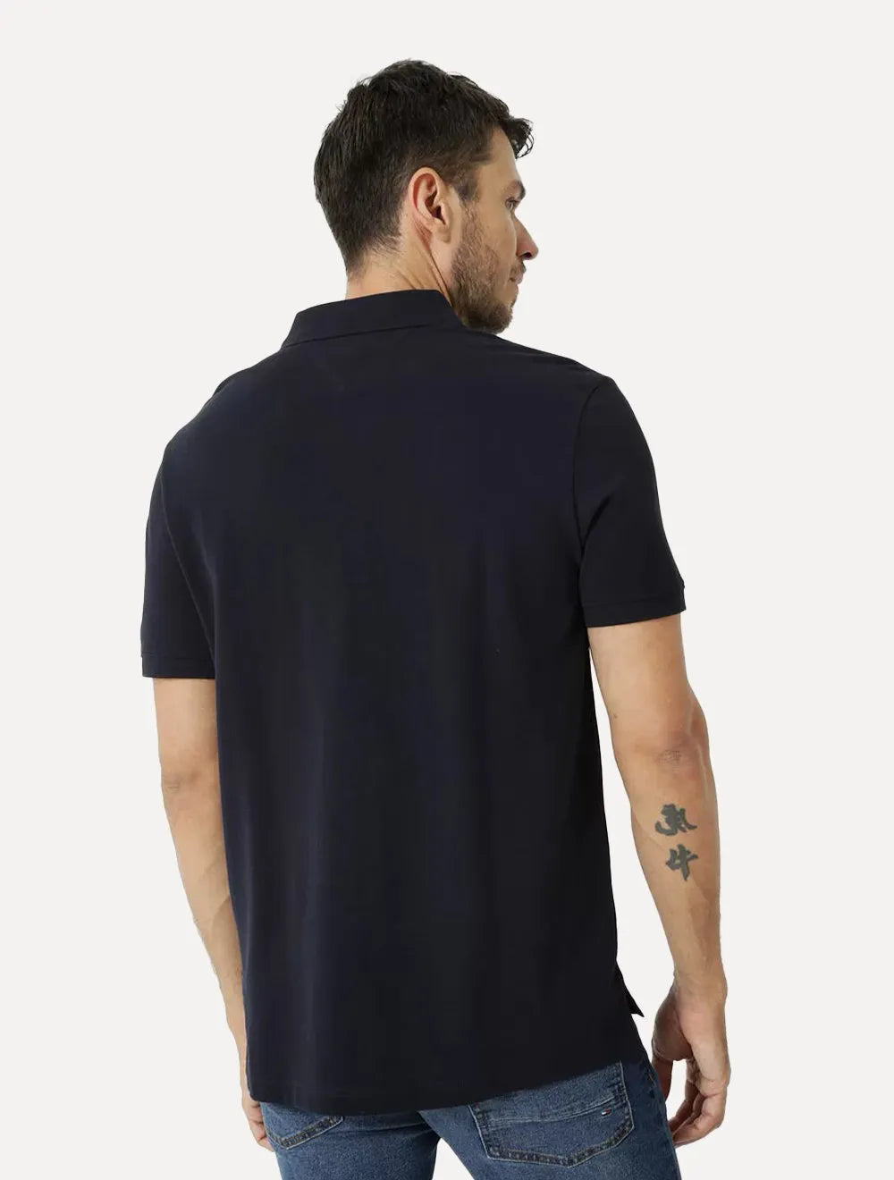Polo Tommy Hilfiger Masculina Piquet Small Chest Stripe Azul Marinho