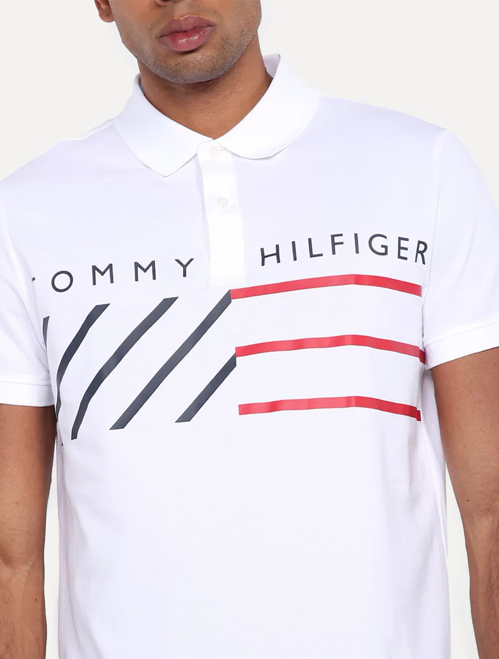 Polo Tommy Hilfiger Masculina Regular Piquet Brand Love Print Branca