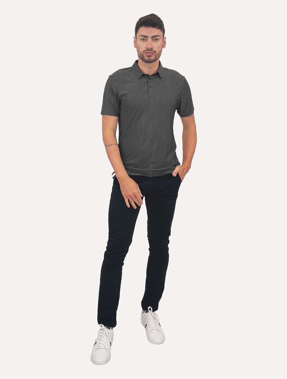 Polo Pacific Blue Masculina Basic Melange Grafite Mescla