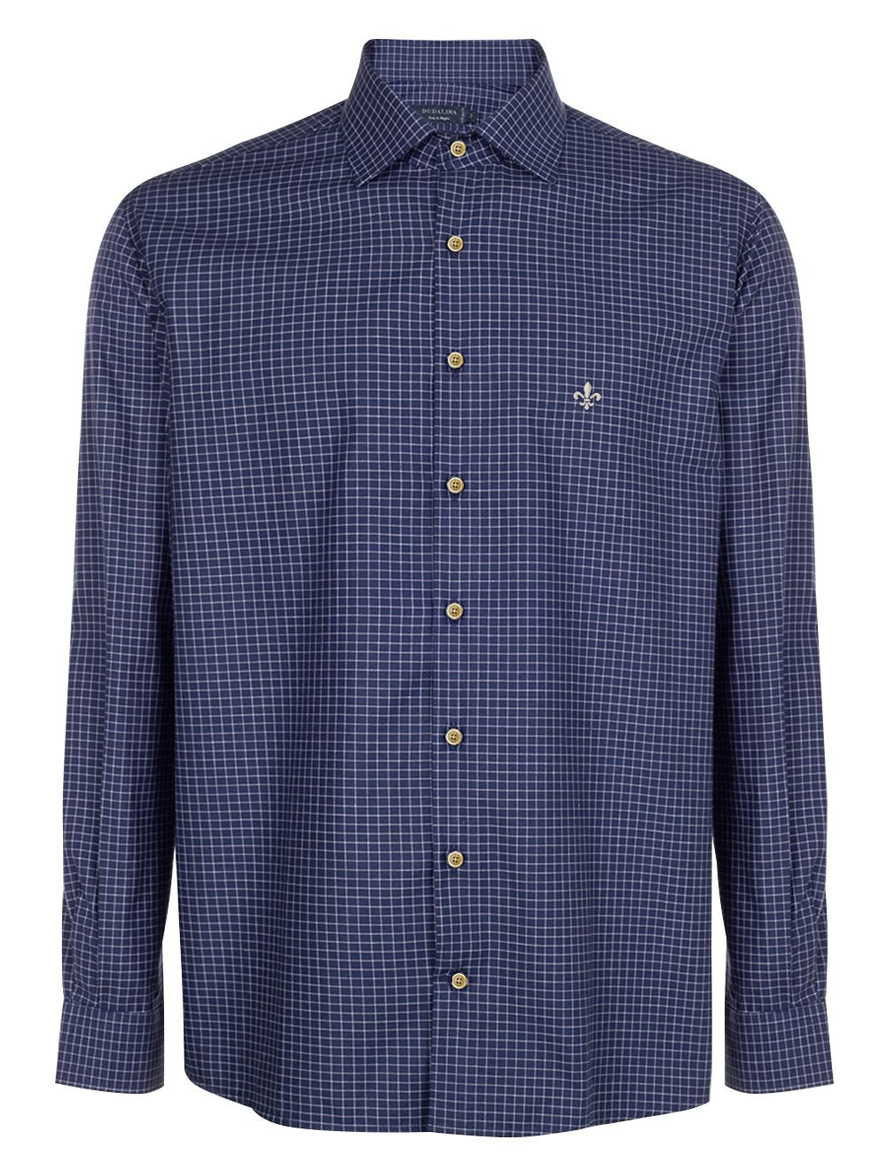 Camisa Dudalina Masculina Comfort Slub Cotton Xadrez Azul Marinho