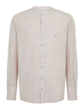 Camisa Dudalina Masculina Comfort Slub Cotton Listrada Rosa / Cáqui