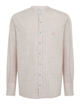 Camisa Dudalina Masculina Comfort Slub Cotton Listrada Rosa / Cáqui