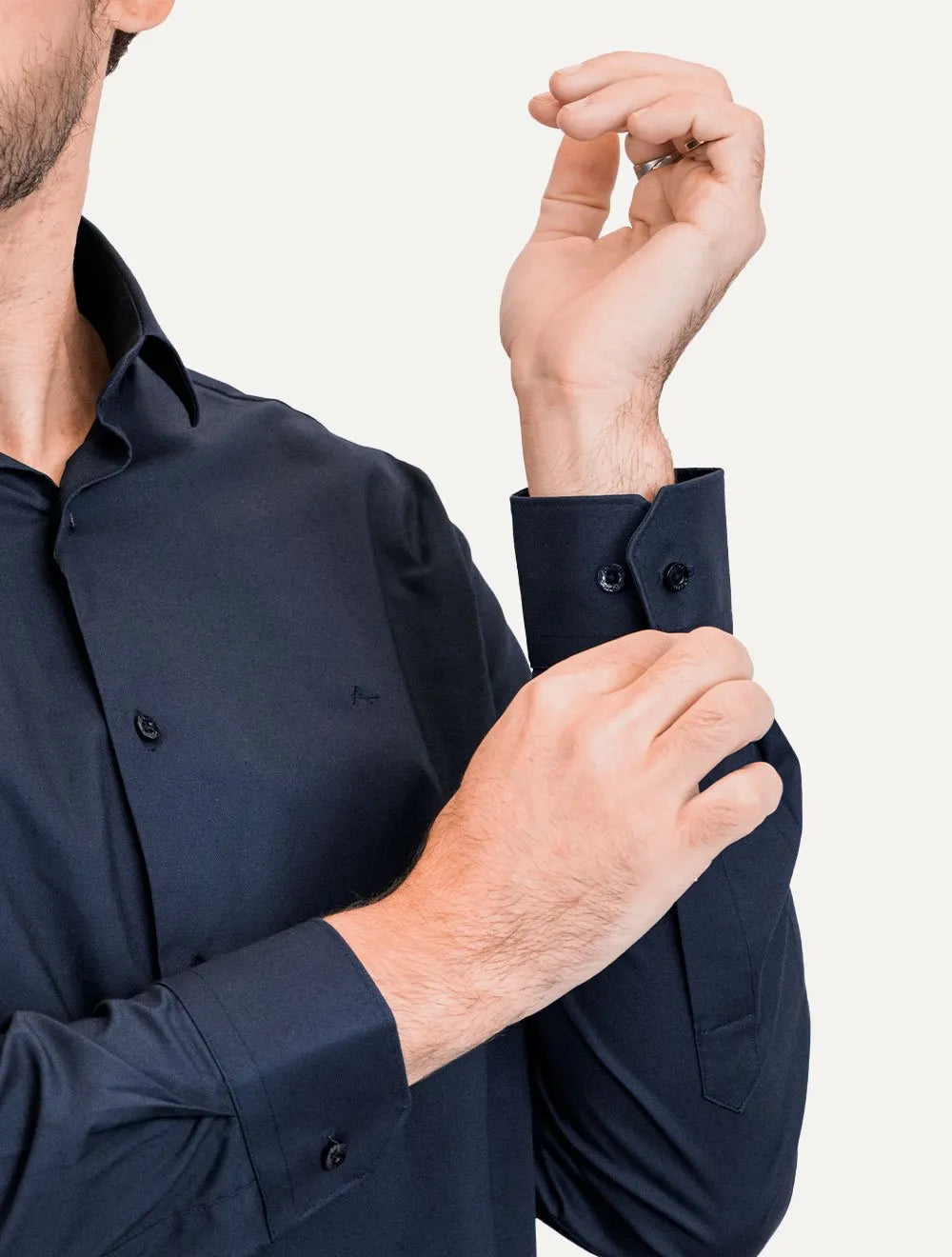 Camisa Aramis Masculina Regular Tricoline Liso Stretch Azul Marinho