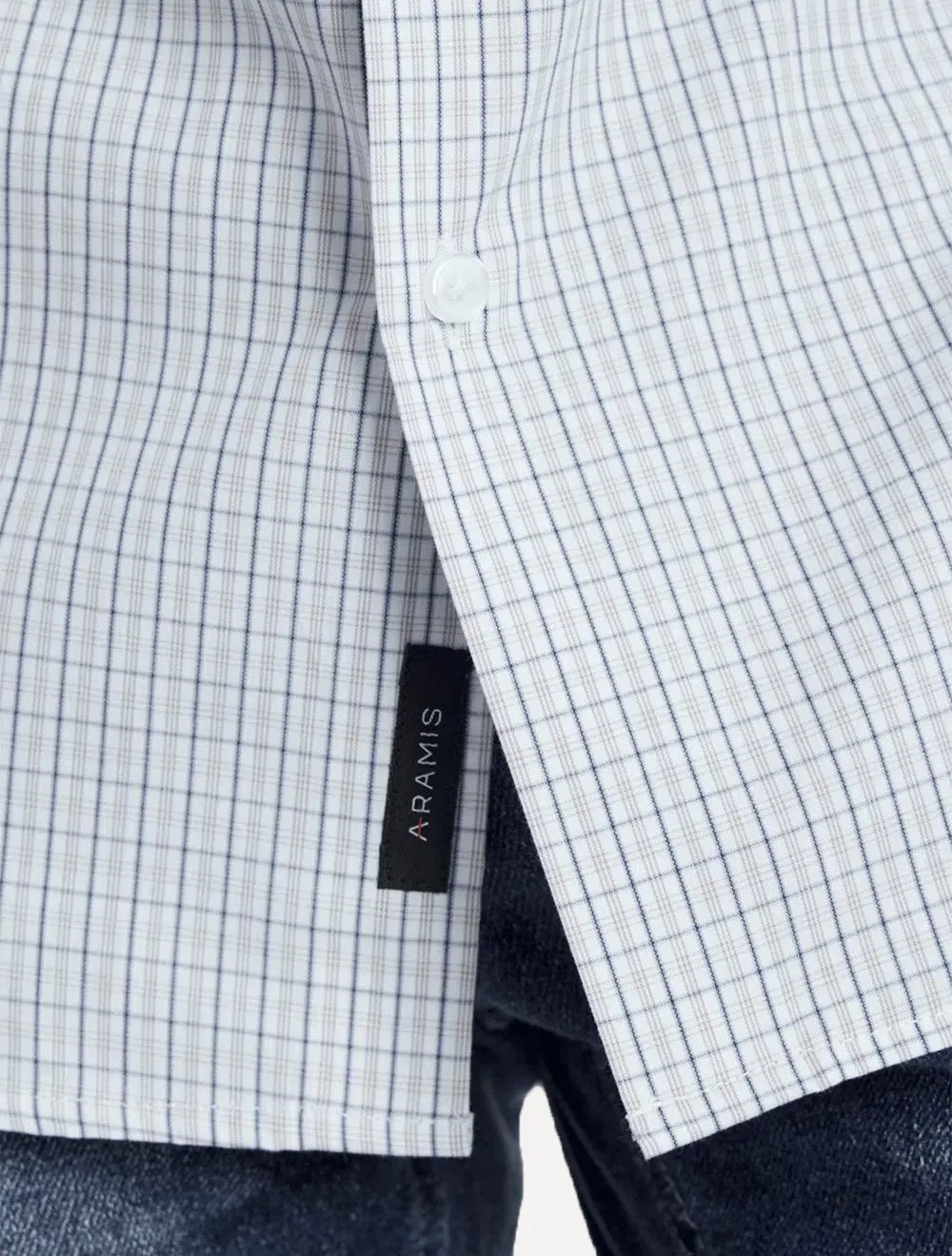 Camisa Aramis Masculina Regular Tricoline Micro Xadrez Azul Branca