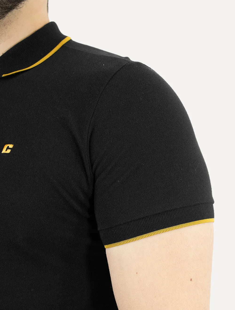 Polo Colcci Masculina Piquet Gold Frisos Mini Logo Preta