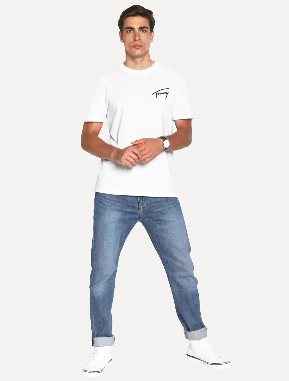 Camiseta Tommy Jeans Masculina Embroidered Signature Branca