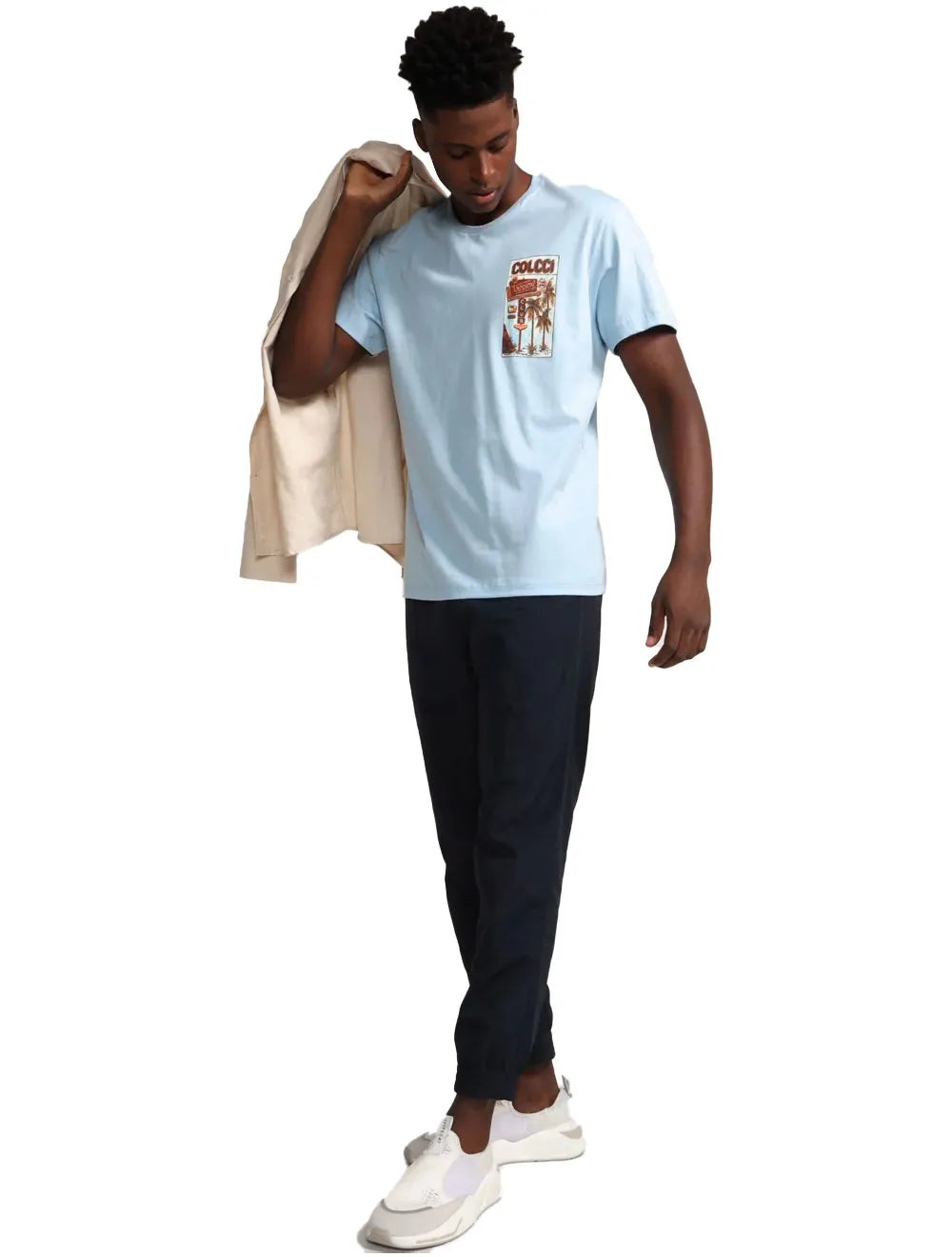 Camiseta Colcci Masculina Regular Tropical Club Azul Claro