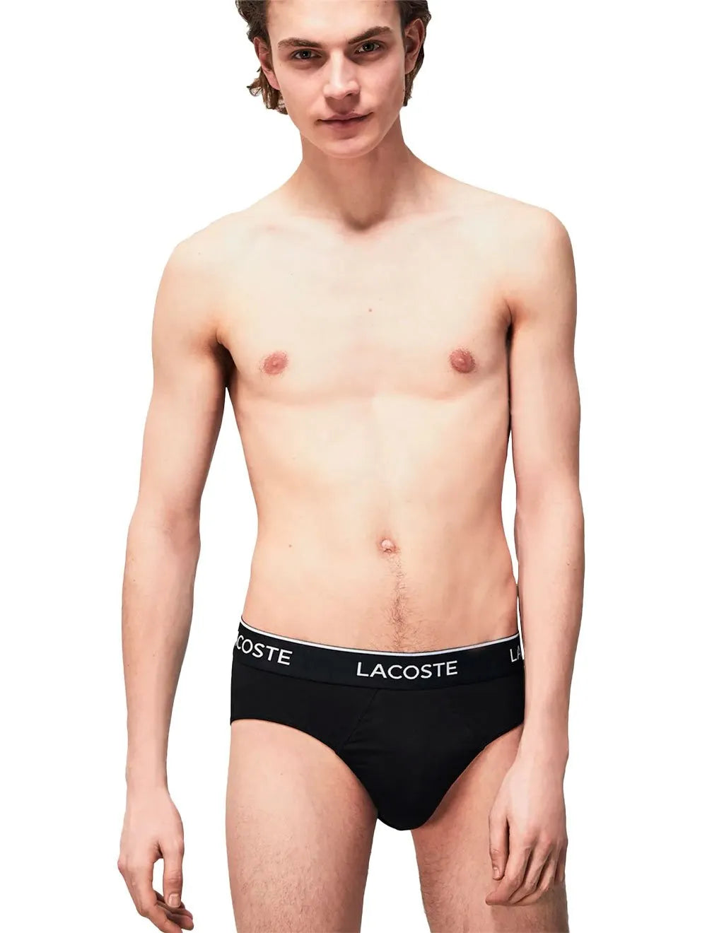 Cueca Lacoste Brief Slip Colored Lettered Waist Branca/ Grafite/ Preta Pack 3UN