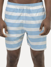 Short King & Joe Masculina Nylon Listrado Azul Claro