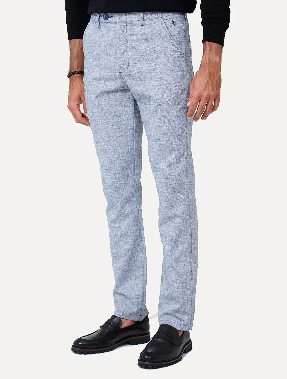 Calça Dudalina Masculina Chino Slim Maquinetada Azul Mescla