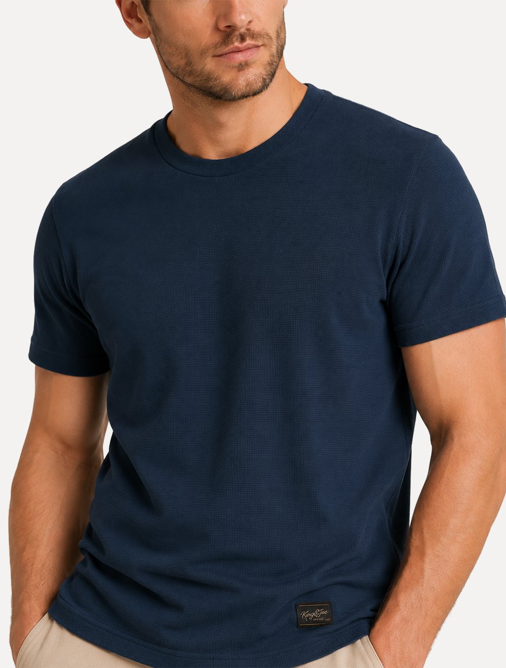 Camiseta King & Joe Masculina Slim Textura Mini Quadrille Azul Marinho