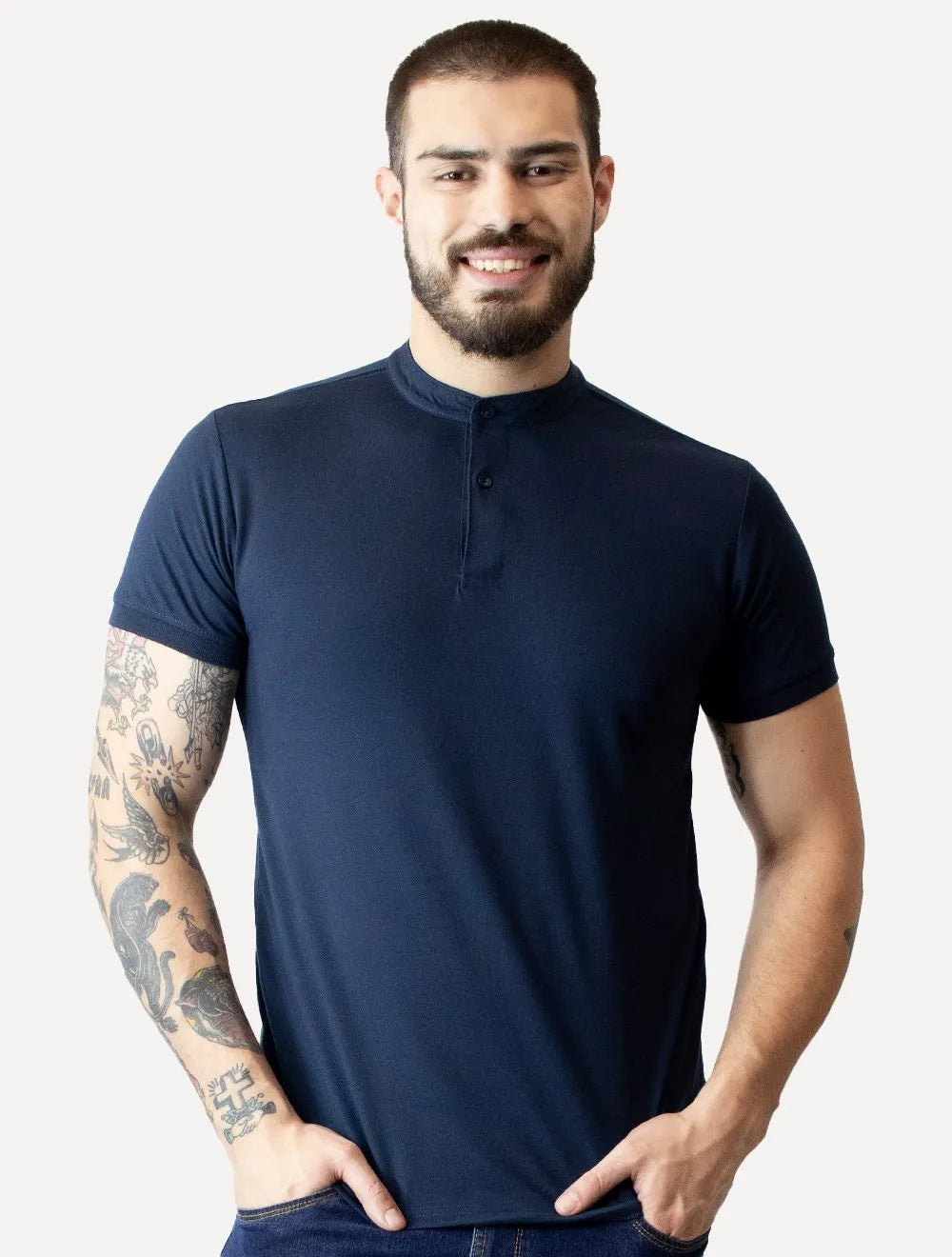 Polo Dixen Masculina Piquet Gola Padre Lisa Azul Marinho