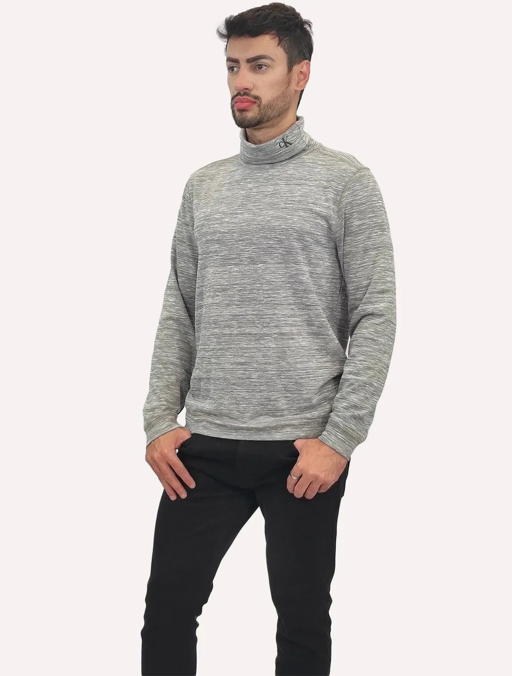 Blusa Calvin Klein Jeans Masculina Tricot Flamê Cinza Mescla
