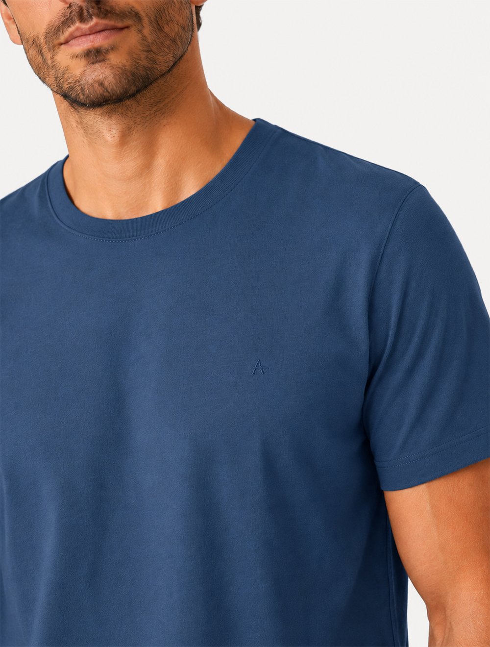Camiseta Aramis Masculina Basic Lisa Mono Logo Azul Alumínio