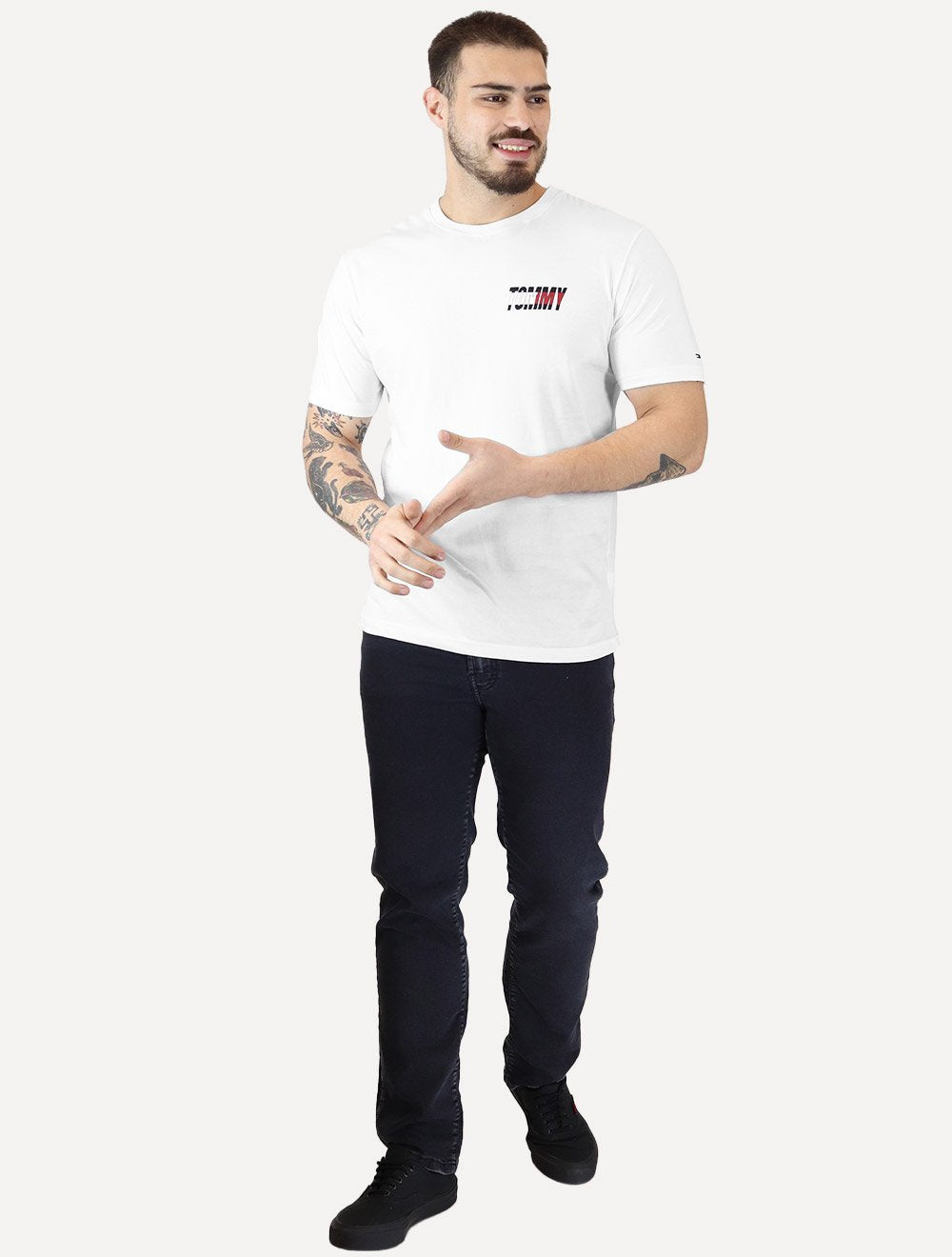 Camiseta Tommy Jeans Masculina Regular Italic Colors Logo Branca