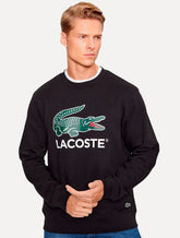 Moletom Lacoste Masculino Crewneck Classic Fit Cotton Fleece Logo Preto