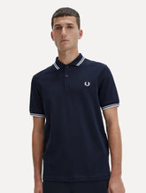 Polo Fred Perry Masculina Piquet Regular White Twin Tipped Azul Marinho