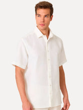 Camisa Dudalina Masculina Manga Curta Slim Fit Slub Cotton Flame Branca