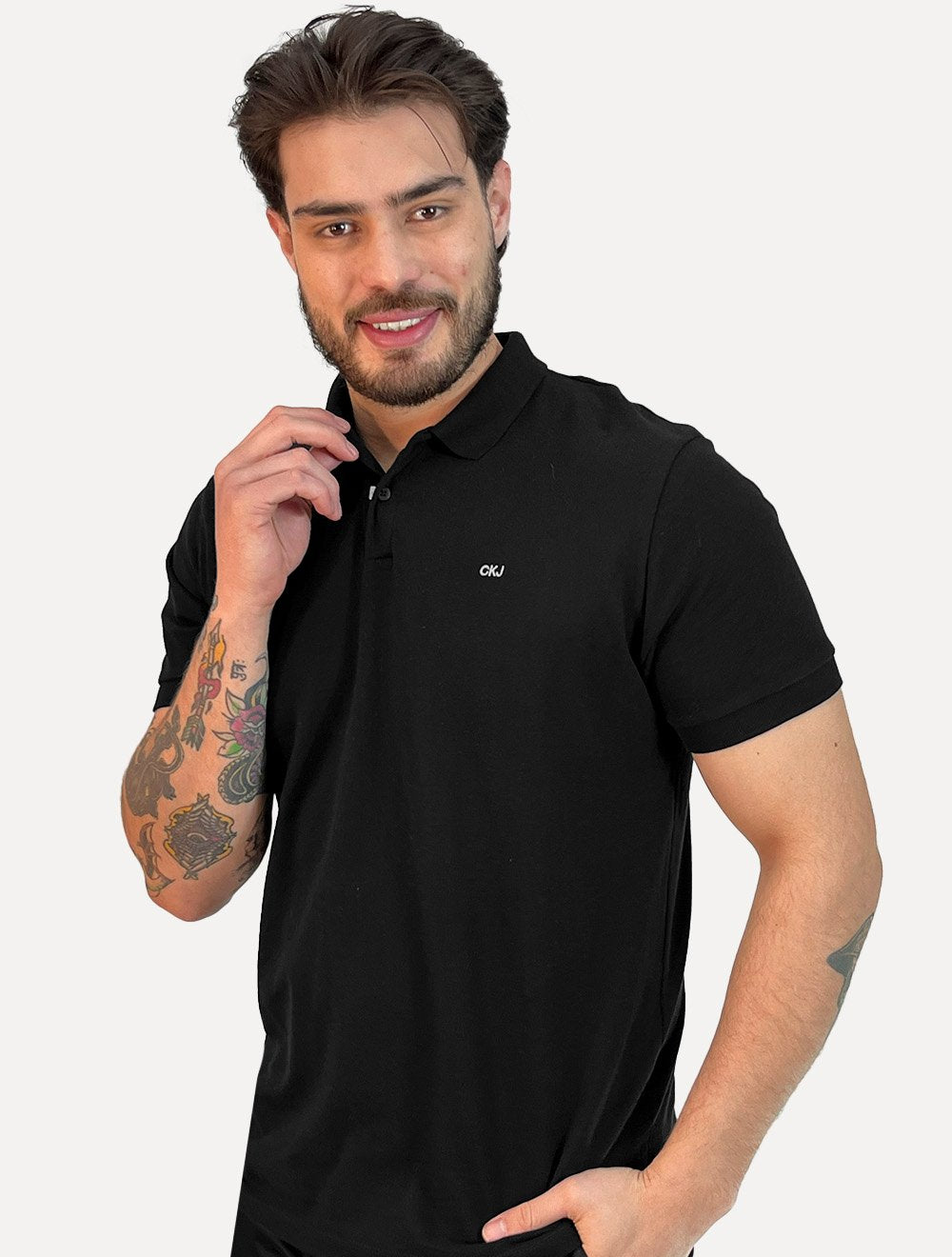 Polo Calvin Klein Masculina Piquet Regular CKJ Bordado Preta