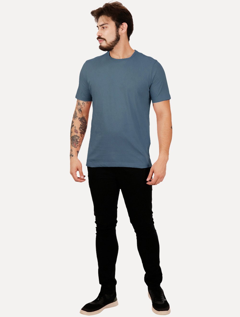 Camiseta Individual Slim Pima Soft Touch Logo Azul Escuro