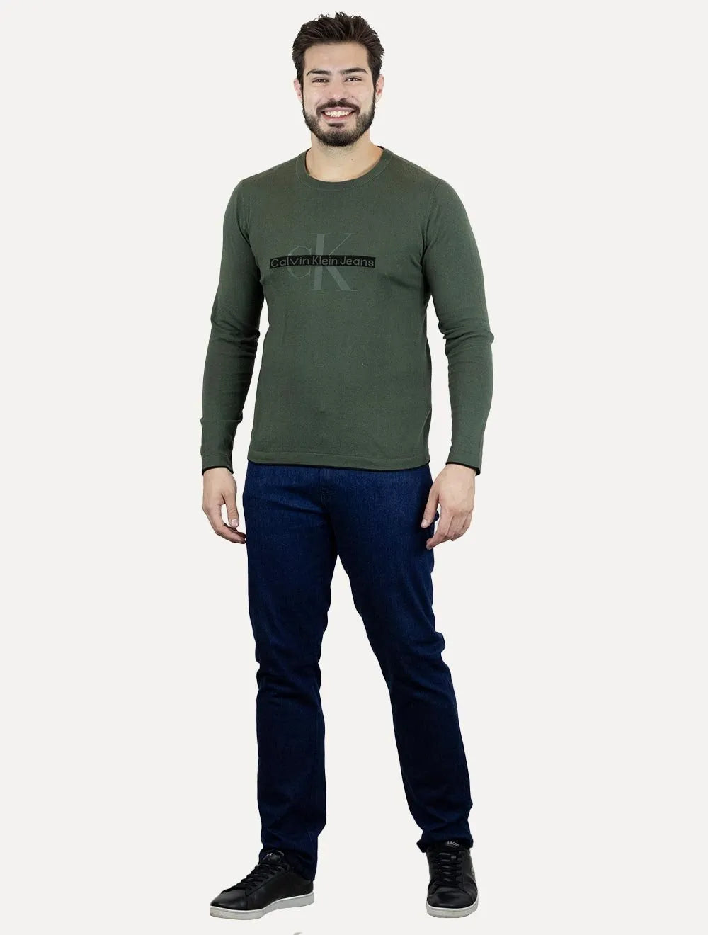 Suéter Calvin Klein Jeans Masculino Tricot Logo Reissue Verde Militar