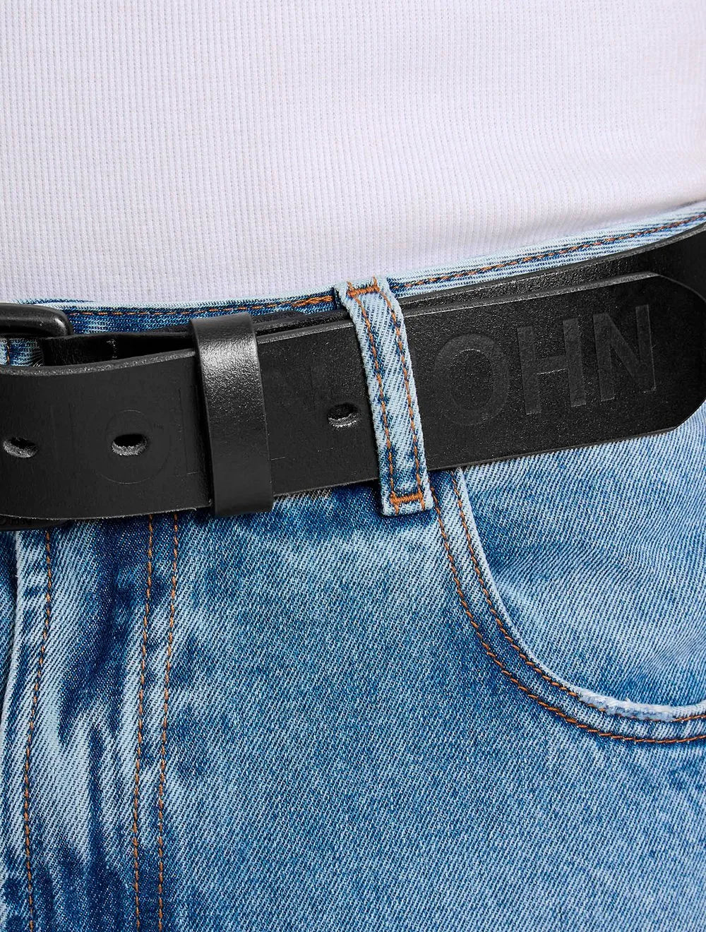 Cinto John John Masculino Couro Embossed Preto