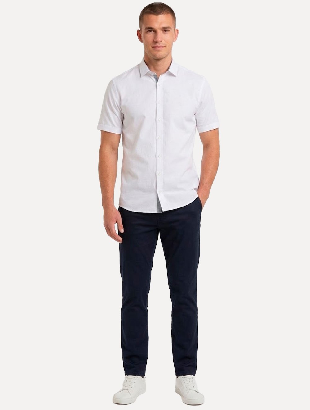 Camisa Dudalina Masculina Manga Curta Comfort Superfine Cotton Mono Logo Lisa Branca