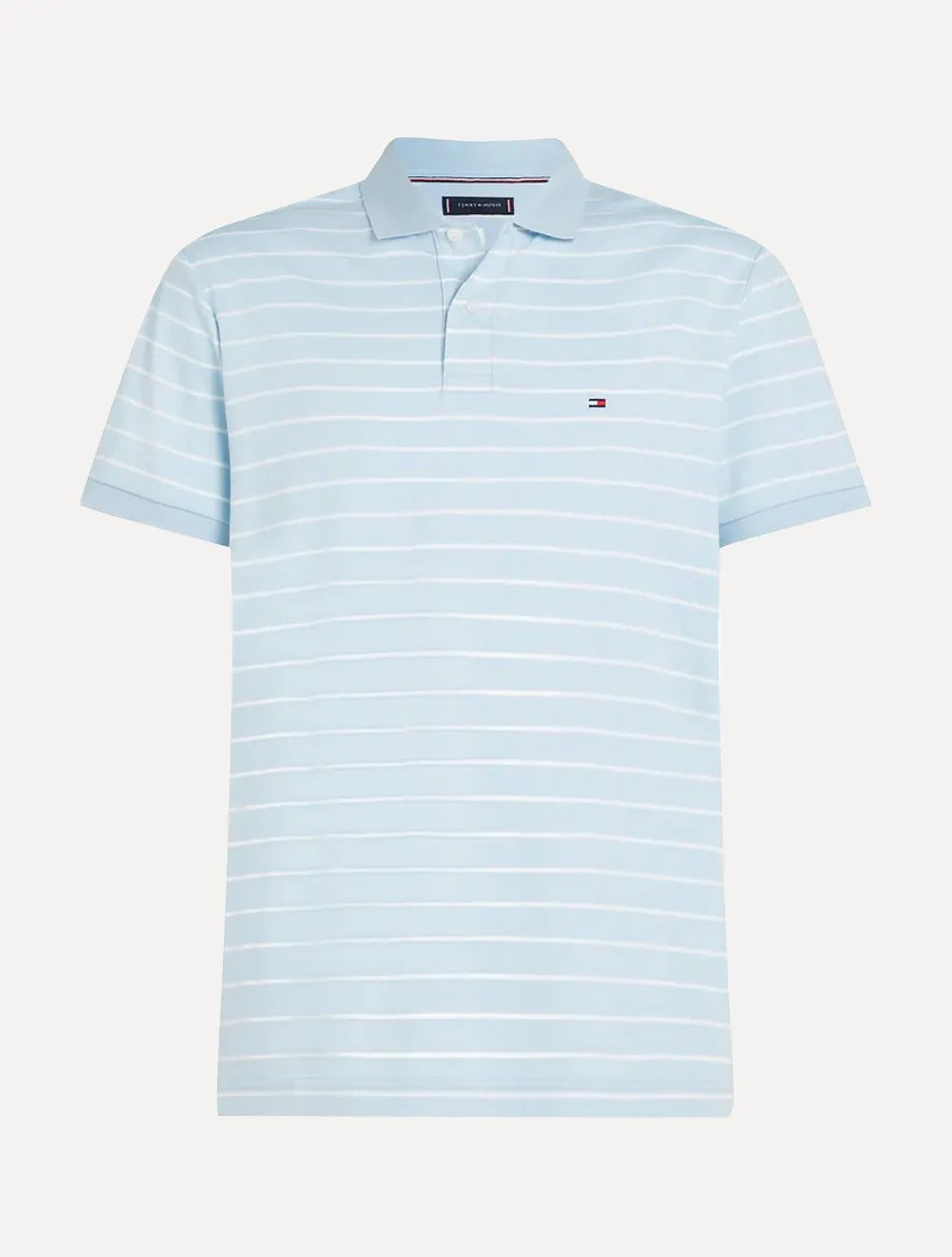 Polo Tommy Hilfiger Masculina Malha Liquid Cotton Seasonal Striped Azul Claro