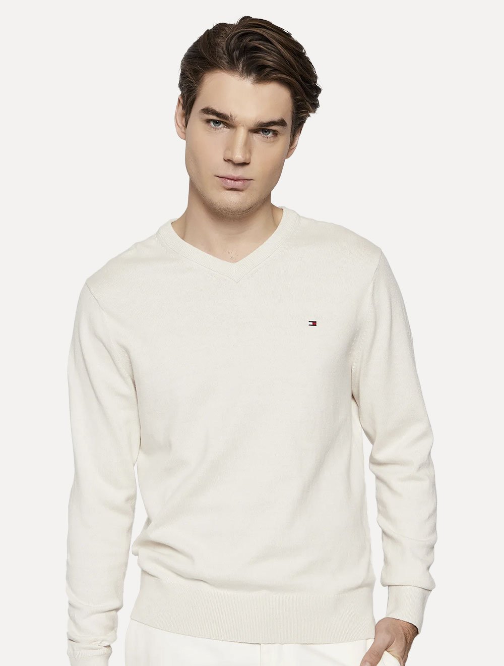 Suéter Tommy Hilfiger Masculino Signature V-Neck Off White
