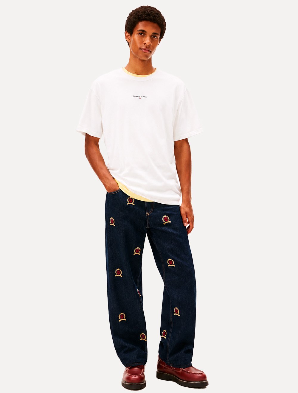 Camiseta Tommy Jeans Masculina Frontal Linear Logo Off White