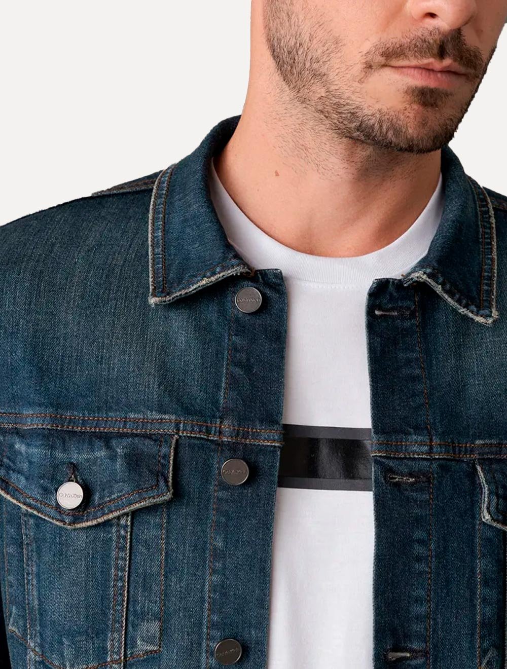 Jaqueta Calvin Klein Trucker Stoned Denim Azul Escuro