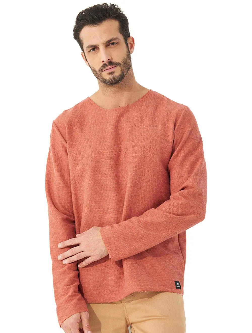 Moletom Colcci Masculino Crewneck Texture Refile Terracota Mescla