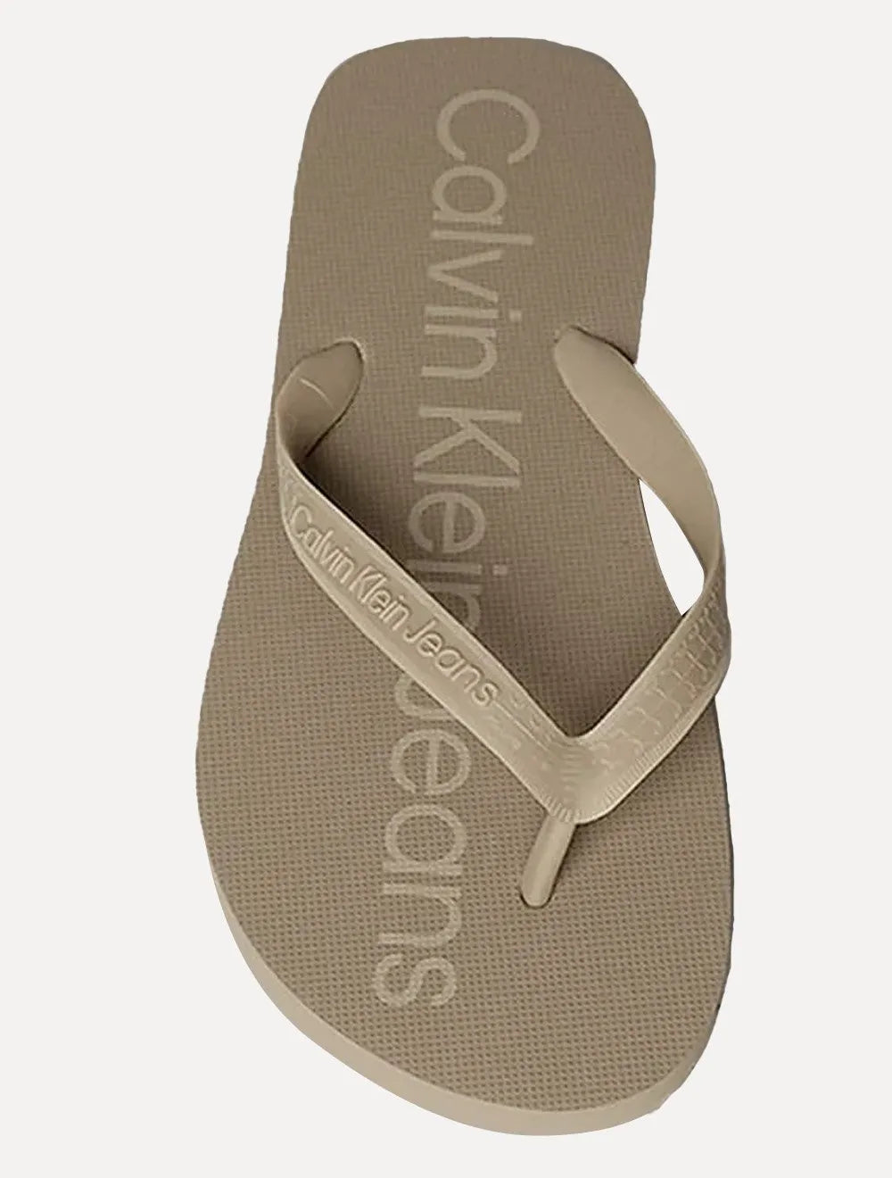 Chinelo Calvin Klein Jeans Silk Khaki Logo Básico Cáqui Claro