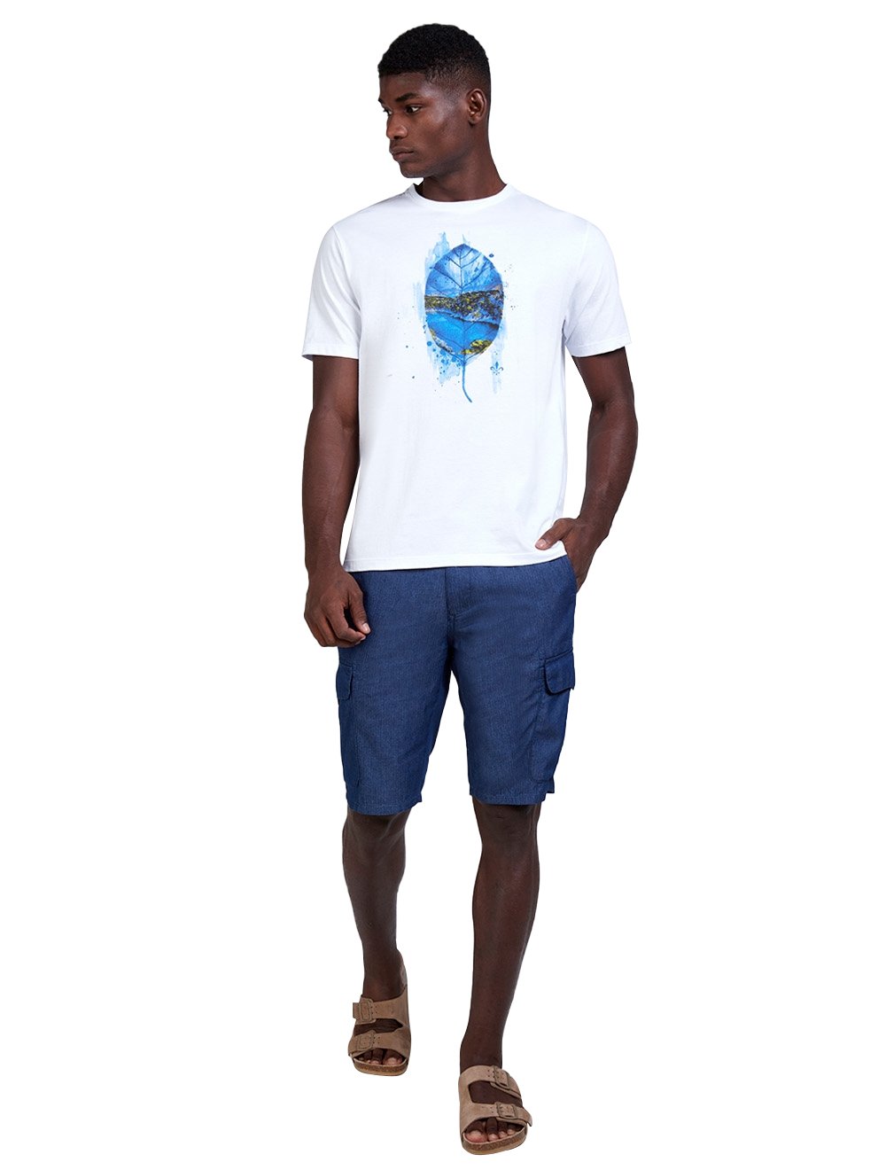 Camiseta Dudalina Masculina Regular Watercolor Leaf Branca