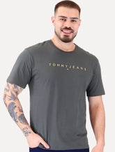 Camiseta Tommy Jeans Masculina Core Linear Gold Logo Chumbo