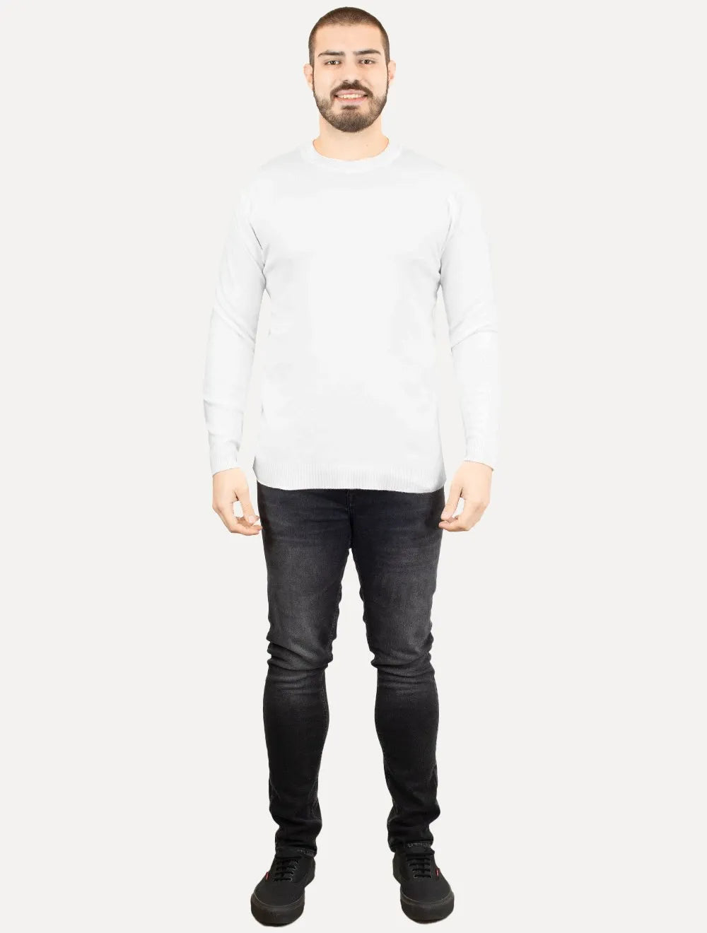 Suéter Dixen Masculino Crewneck Tricot Liso Branco