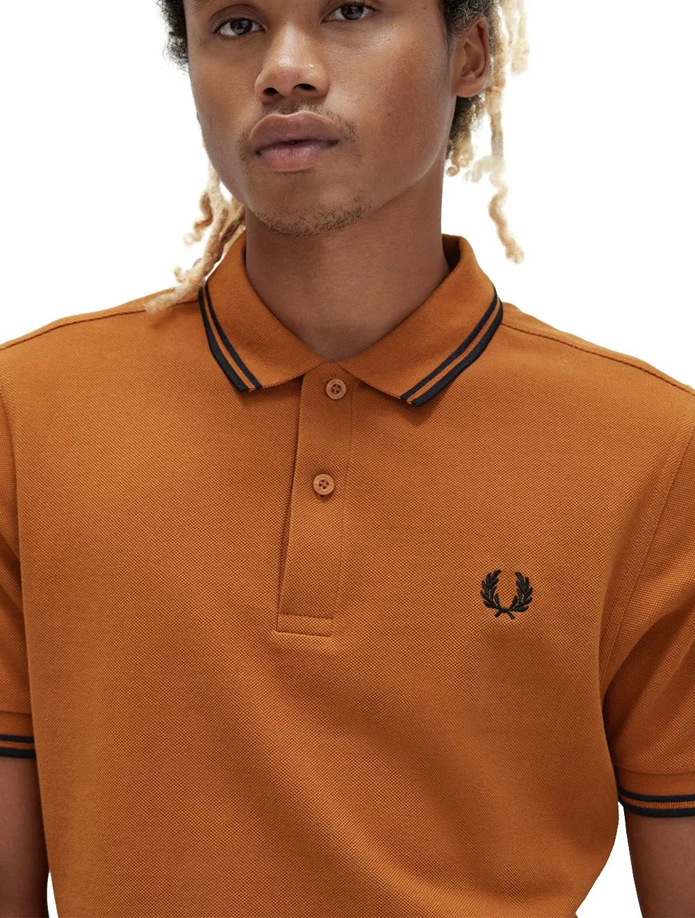 Polo Fred Perry Masculina Piquet Regular Navy Twin Tipped Marrom
