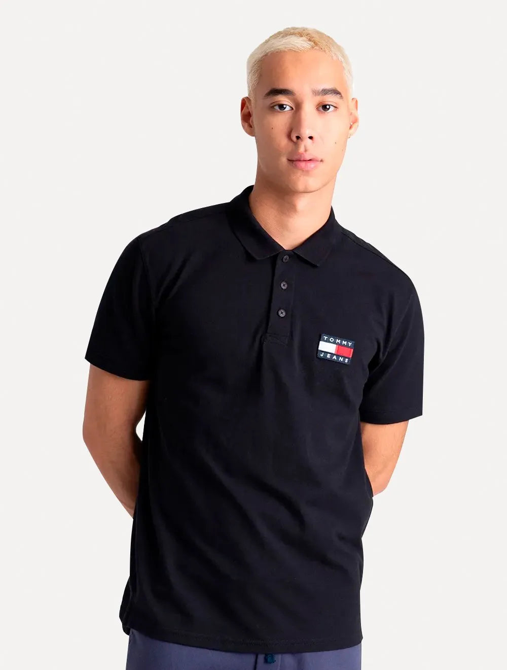 Polo Tommy Jeans Masculina Regular Classic Flag Badge Preta